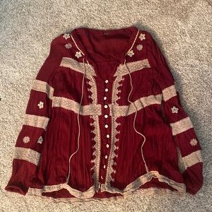 Free People dark red shirt.